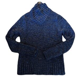 Calvin Klein Wool Blend Sweater Ribbed collar V-neck Sz M Blue Multicolored